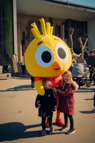 Børn får billede med Karla Kylling fra DR Ramasjang